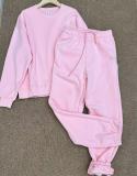 In stock: 2025 Fall/Winter fleece-lined crew neck sweatshirt + fleece-lined drawstring cuffed long pants, warm and versatile