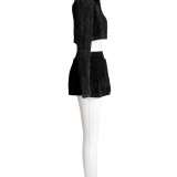 HR24100 European and American fashion women's clothing, acid-washed distressed three-piece dress set (includes safety shorts)
