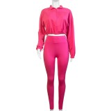 HR24047 European and American casual women's clothing, two-piece set with zipper, elastic buckle, waist-cinching, and drop-shoulder sleeves