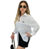 Y71602 2025 New European and American Style Gentle Washed Embroidered Letter Shirt for Women, Korean Version Loose Casual Shirt
