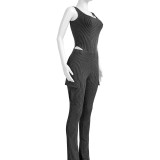 HR24055 European and American casual women's clothing, autumn and winter style, elastic twisted high-waisted jumpsuit and workwear pants set