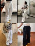Women's casual wide-leg pants with letter webbing on the waistband, thin and versatile, high-waisted and slimming