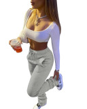 HR8139 European and American women's clothing, thickened sweatshirt fabric, sporty casual drawstring stacked pants with pockets