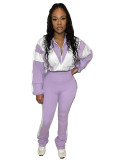 HR25015 European and American women's clothing, elastic waistband, color block splicing, contrasting color, sporty casual two-piece pants set