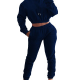 HR8201 European and American women's clothing, spring and winter fleece-lined sports casual set, hoodie + jogger pants two-piece set