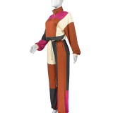 HR24067 European and American sports casual women's clothing, cross-border supply, color-blocked, contrasting color, waist-cinching two-piece set