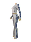 HR25067 European and American fashion women's clothing, German velvet zippered drawstring side-striped micro-flared long pants two-piece set