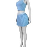 HR25030 European and American fashion women's clothing sleeveless crop top + pleated short skirt sports fashion set
