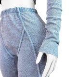 HR24043 European and American casual women's clothing, autumn and winter style, cotton ribbed washed distressed tight-fitting suit