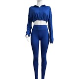 HR24059 European and American women's clothing, cross-border sexy drawstring waist-cinching crop top and high-waisted tight-fitting pants two-piece set