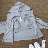 2025 Autumn Letter Print Yoga Sports Fitness Three-Piece Set: Sweatshirt, Cardigan, Short Camisole, Korean Style Short Sleeve