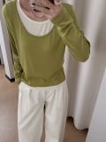 In stock Spring/Summer Korean Dongdaemun Oli faux two-piece cashmere base shirt with a relaxed drape, casual and versatile top