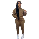 HR8197 European and American women's clothing, independent website supply, autumn and winter fleece-lined drawstring hooded two-piece set