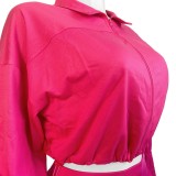HR24047 European and American casual women's clothing, two-piece set with zipper, elastic buckle, waist-cinching, and drop-shoulder sleeves