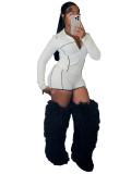 HR25103 European and American fashion women's slim-fit zippered long-sleeve thumb-hole top and shorts two-piece sports suit