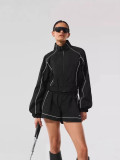 In-stock yoga slimming casual sports suit, long-sleeve cardigan, sun protection jacket + wide-leg shorts, light and comfortable