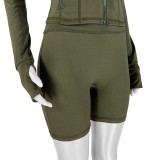 HR24068 Bestseller Extension Spring New Style European and American Sports Casual Sexy Tight-Fitting Long-Sleeve Shorts Two-Piece Set