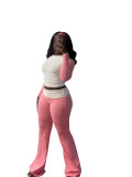 HR24061 European and American women's clothing, cross-border supply, color-blocked tight-fitting high-waisted slim-fit trousers with fleece lining set