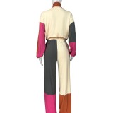 HR24067 European and American sports casual women's clothing, cross-border supply, color-blocked, contrasting color, waist-cinching two-piece set