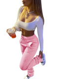 HR8139 European and American women's clothing, thickened sweatshirt fabric, sporty casual drawstring stacked pants with pockets