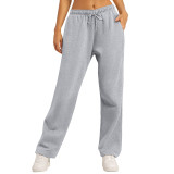 Cross-border e-commerce Amazon 2025 European and American unisex solid color casual loose fleece-lined high-waisted sweatpants