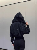 Hooded sweatshirt in Kendall Jenner style, cardigan jacket, terry cotton, loose fit for petite women, in stock, high-quality version