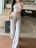 In stock 25 spring-summer new style patchwork knitted wide-leg pants, casual versatile, relaxed drape casual pants