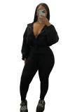 HR24047 European and American casual women's clothing, two-piece set with zipper, elastic buckle, waist-cinching, and drop-shoulder sleeves