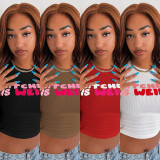 Promotional item, price not subject to change, HR8230 European and American fashion women's clothing, letter-printed cropped tight-fitting stretchy T-shirt
