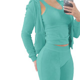 HR8235 European and American women's clothing, best-selling item on the international platform, new autumn and winter collection, double-sided fleece vest with hood, three-piece set
