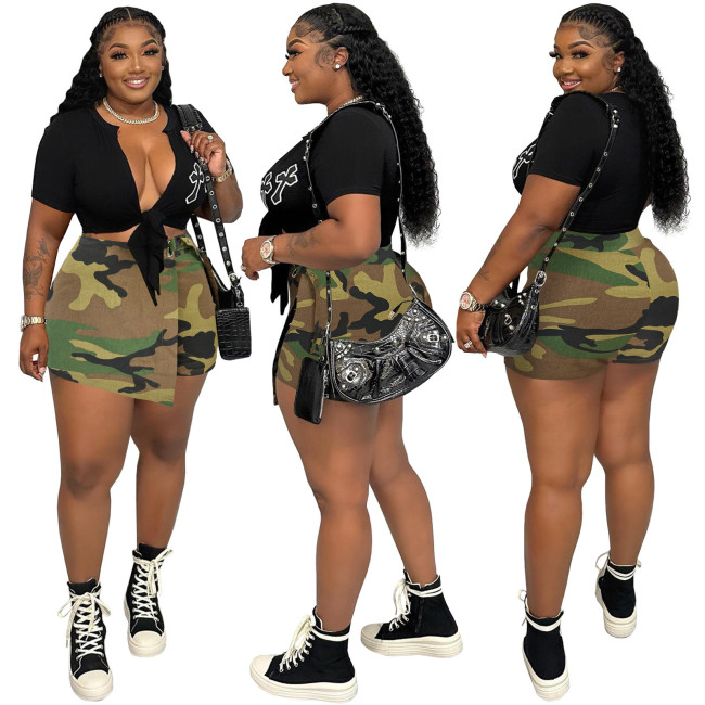 HR23022 European and American fashion women's clothing cross-border supply camouflage irregular skirt-pants (single pants link)