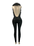HR25058 European and American fashion casual women's clothing Elegant feather deep V halter neck stretch satin jumpsuit for women