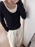 In stock Spring/Summer Korean Dongdaemun Oli faux two-piece cashmere base shirt with a relaxed drape, casual and versatile top