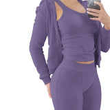 HR8235 European and American women's clothing, best-selling item on the international platform, new autumn and winter collection, double-sided fleece vest with hood, three-piece set