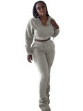 HR25057 European and American fashion women's fleece-lined hoodie cardigan and slim-fit stacked flared pants two-piece set