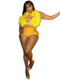 HR25025 European and American fashion casual women's sexy nightclub halter neck strap feather satin two-piece pantsuit