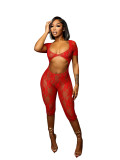 HR24011 European and American women's clothing, sexy lace large U-neck cropped jumpsuit (fixed price, no price changes)