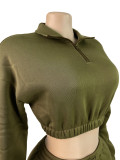 HR25069 European and American fashion women's half-zip cropped fleece sweatshirt and flared long pants casual two-piece set