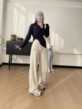 In-stock knitted casual loose drapey pants, comfortable and loose, slimming, versatile high-waisted wide-leg pants