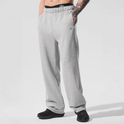 aL yoga 3D logo sports pants, fleece-lined, loose casual sweatpants, windproof and warm straight-leg trousers