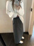 In stock 2025 autumn egg high-waisted drawstring A-line straight mid-length skirt, new early autumn half-skirt, loose, slimming, versatile