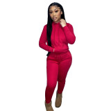 HR8197 European and American women's clothing, independent website supply, autumn and winter fleece-lined drawstring hooded two-piece set