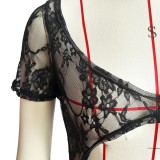 HR24011 European and American women's clothing, sexy lace large U-neck cropped jumpsuit (fixed price, no price changes)