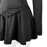 HR24029 European and American women's clothing, sporty casual slim-fit long-sleeve flared skirt two-piece set (with safety shorts)