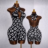 HR26105 European and American fashion women's cross-neck deep V backless jumpsuit with letter print two-piece set