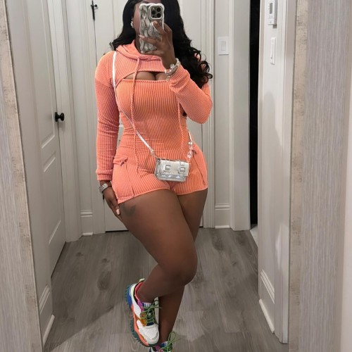 HR24019 European and American fashion women's clothing, new spring/summer collection, long-sleeved hooded, slim-fit jumpsuit two-piece set