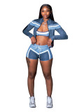 HR25032 European and American fashion women's printed long-sleeve halter neck wrap chest strap hot pants sports three-piece set for women