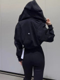In-stock yoga pants + Kendall short sweatshirt with reflective lettering, high-waisted sports yoga pants with lettering and butt-lifting effect