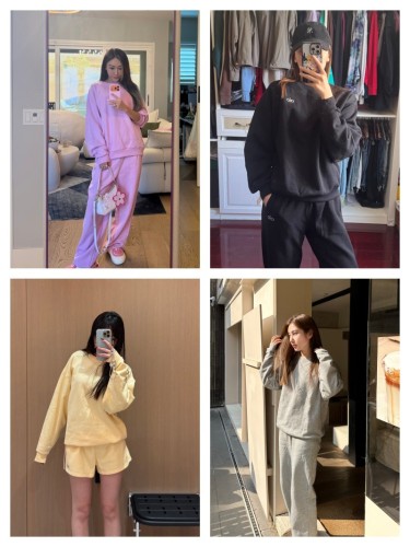 In stock: 26 Spring New Style Terry Round Neck Sweatshirt + Drawstring Cuffed Terry Sweatpants Set, Versatile and Casual