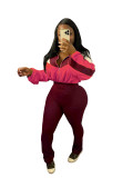 HR24060 European and American sports casual women's clothing, cross-border supply, color-blocked, cropped, high-waisted, slightly flared two-piece set